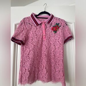 NEW: Pink lace collar shirt with flower embroidery